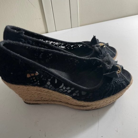 Tory Burch Womens Black Slip On Wedge Heel Ballet Flats Size 7.5 B - Picture 2 of 6